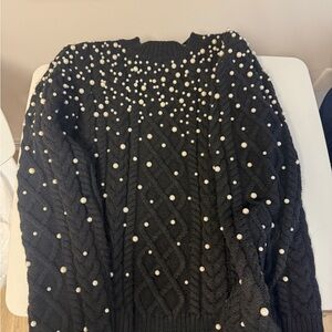 English Factory Black Sweater with Pearl Details